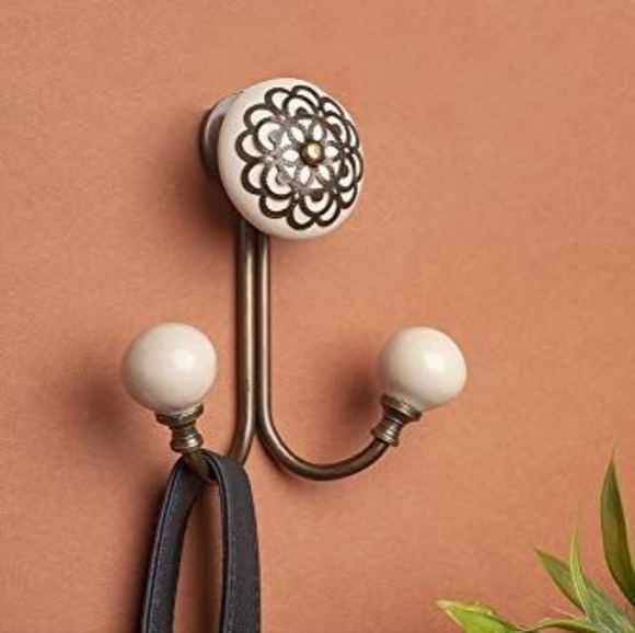 casadecor Other - Decorative Hook White Ceramic Bronze Metal Filigree Shabby Chic Decor Home EUC